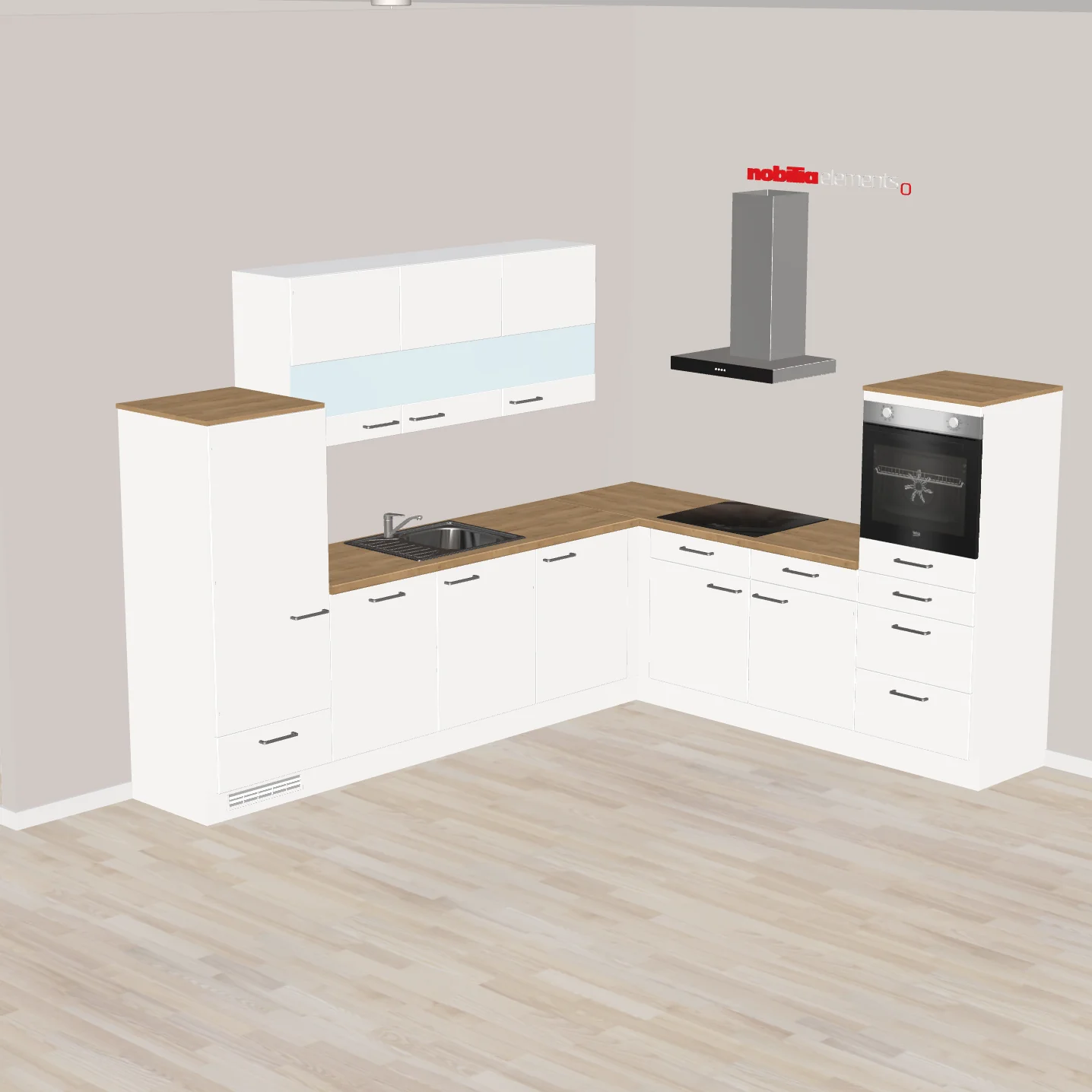 nobilia L-Küche für die junge Familie hell und freundliches Design Freital 305 x 245 cm Alpinweiß Supermatt Sierra Ecihe teilweise E-Geräte inklusive